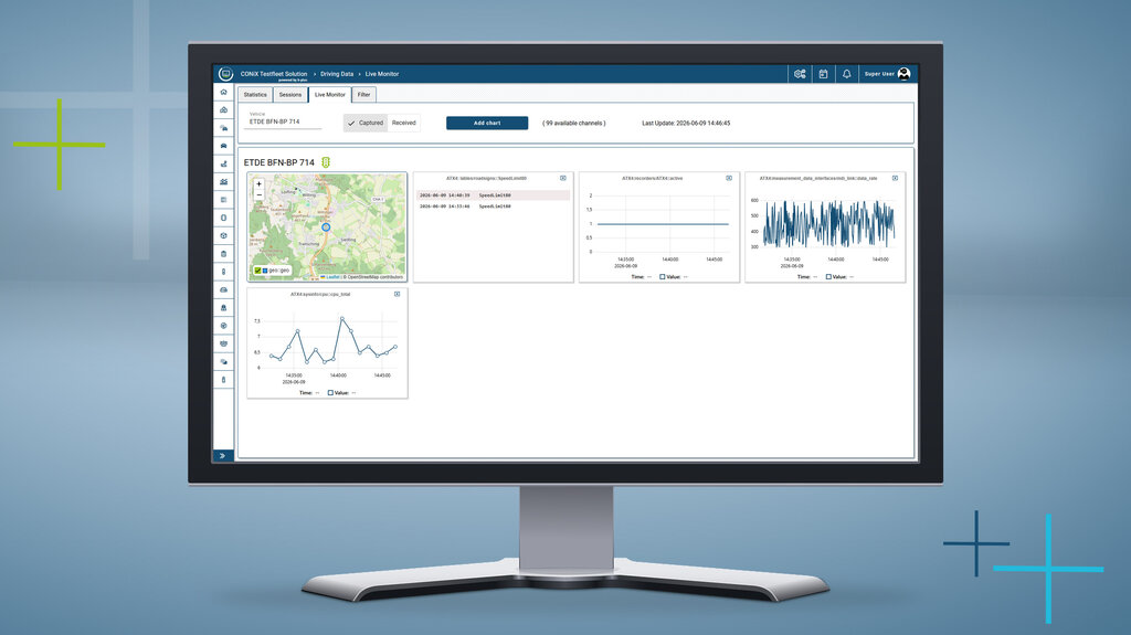Die neue Version 3.9.0 von CONiX Testfleet: Überarbeitete Fahrdatenanalyse mit Live-Monitor, optimierter Signal-Auswahl und performanter Visualisierung.